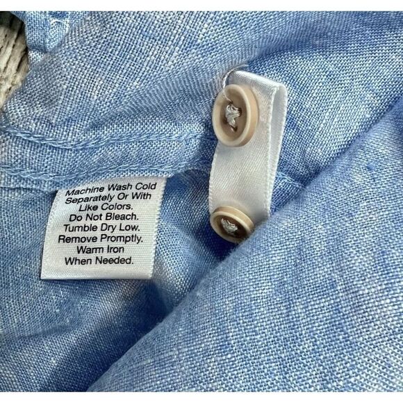 Ocean & Coast Blue Spread Collar Tab Sleeve Button Up Linen Shirt sz MEDIUM - Picture 10 of 11